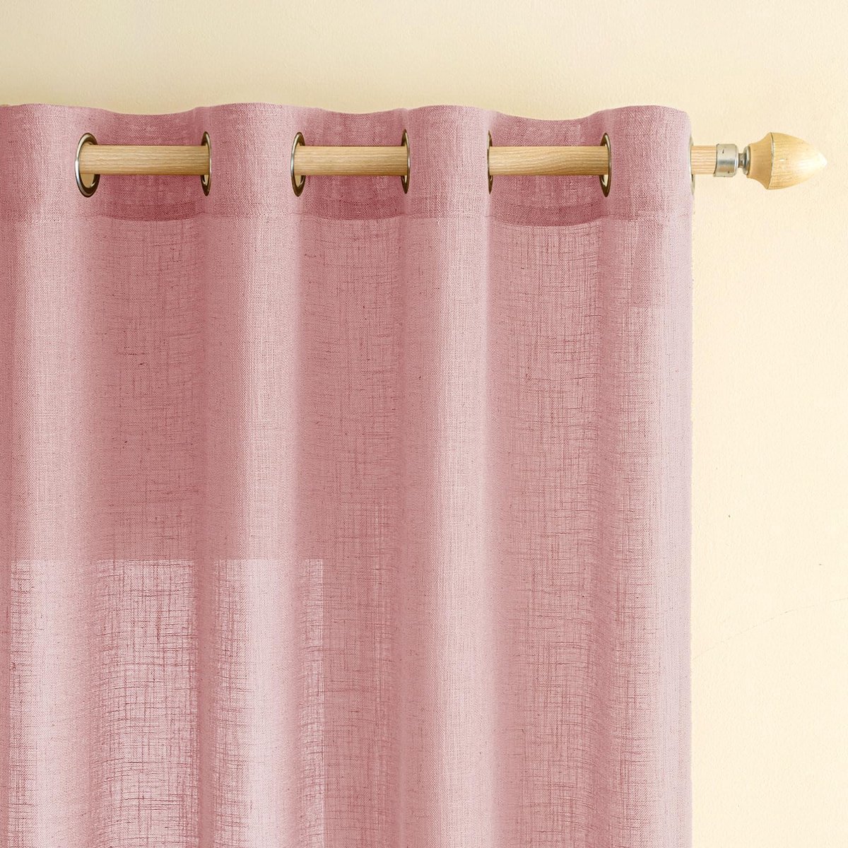 Gordijnen, linnen, gordijn met oogjes, voile, linnenlook, modern, semi-transparant, voor woonkamer, decoratief, kinderkamer, lusgordijn, keukengordijnen, set van 2, 140 x 225 cm (b x h), roze