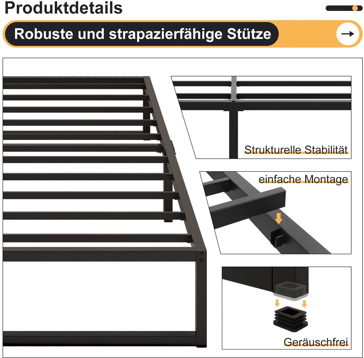 Bedframe 120x200 cm, Metalen Platform Tweepersoonsbedframe met Zware Metalen Latten voor Stabiele Ondersteuning, Eenvoudige Montage, Geruisloos, Geen Boxspring Nodig, 30 cm Hoog, Zwart