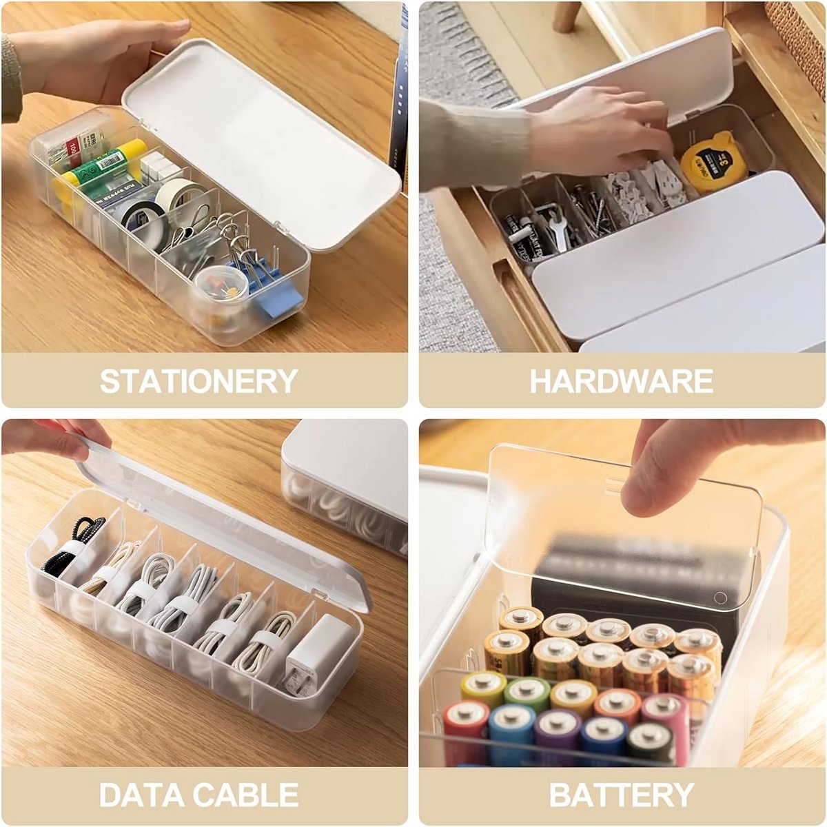 Transparante Kabelopbergdoos met 7 Compartimenten en 14 Kabelbinders voor Desk Storage Oplossingen en Organisatie