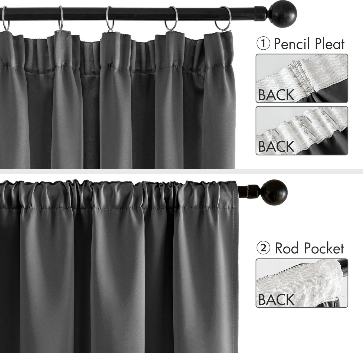 Verduisteringsgordijnen voor binnen, 200 x 245 cm (b x h), modern grijs gordijn voor woonkamer, warmte-isolerend raamgordijn voor slaapkamer, woonkamer, 2 stuks