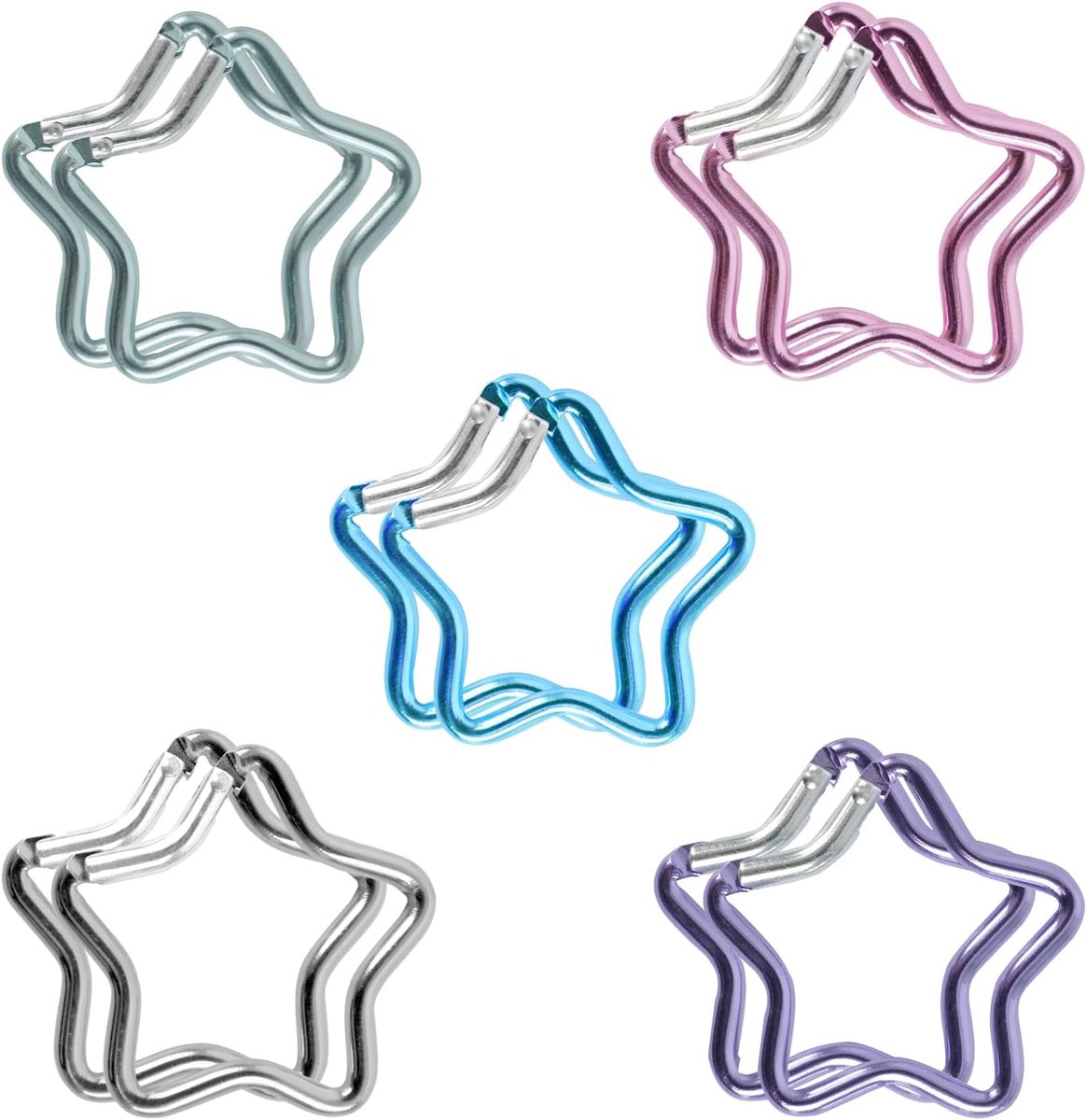 10 stuks ster karabijnhaak sleutelhanger sterren titanium karabijnhaak sleutelhanger stervorm voor cadeau, decoratie, DIY karabijnhaak stervorm decoratie (5 kleuren)