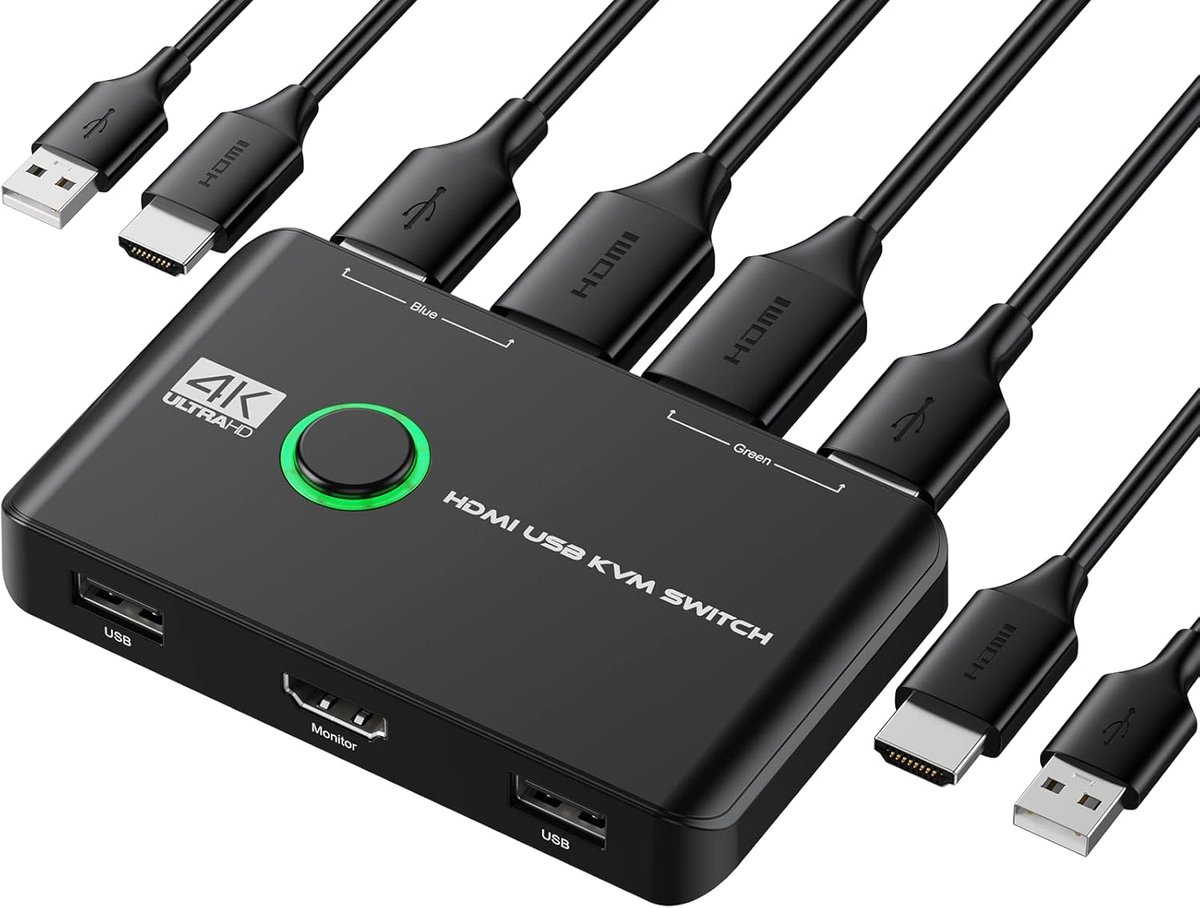 zurabini - KVM Switch 2 PC 1 Monitor - HDMI KVM Switch 4K 60Hz - KVM Schakelaar 2 Computers 1 Monitor - USB HDMI Switch voor Toetsenbord, Muis en Printer