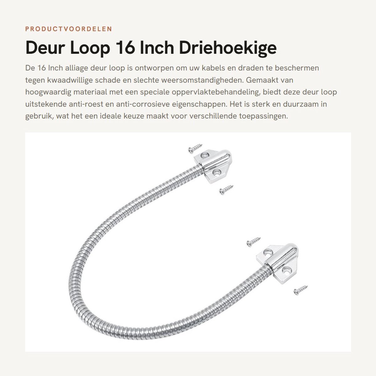 Dailygoods - Deur Loop - 16 Inch - Driehoekige Einden - Exposed Plug-in Kabels - Stevig en Duurzaam - Ideaal voor Thuisgebruik - Aluminium