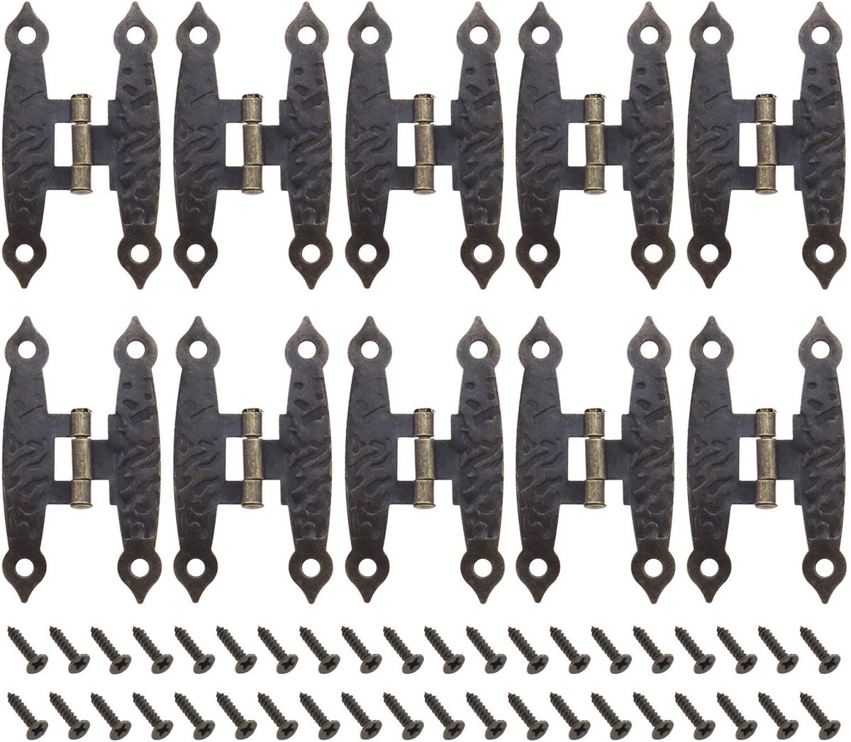 Dailygoods- Scharnieren Antiek Brons - 10 Stuks - Met Schroeven - Metalen Scharnieren - Meubelscharnier - Eenvoudig te Installeren - 65x34mm