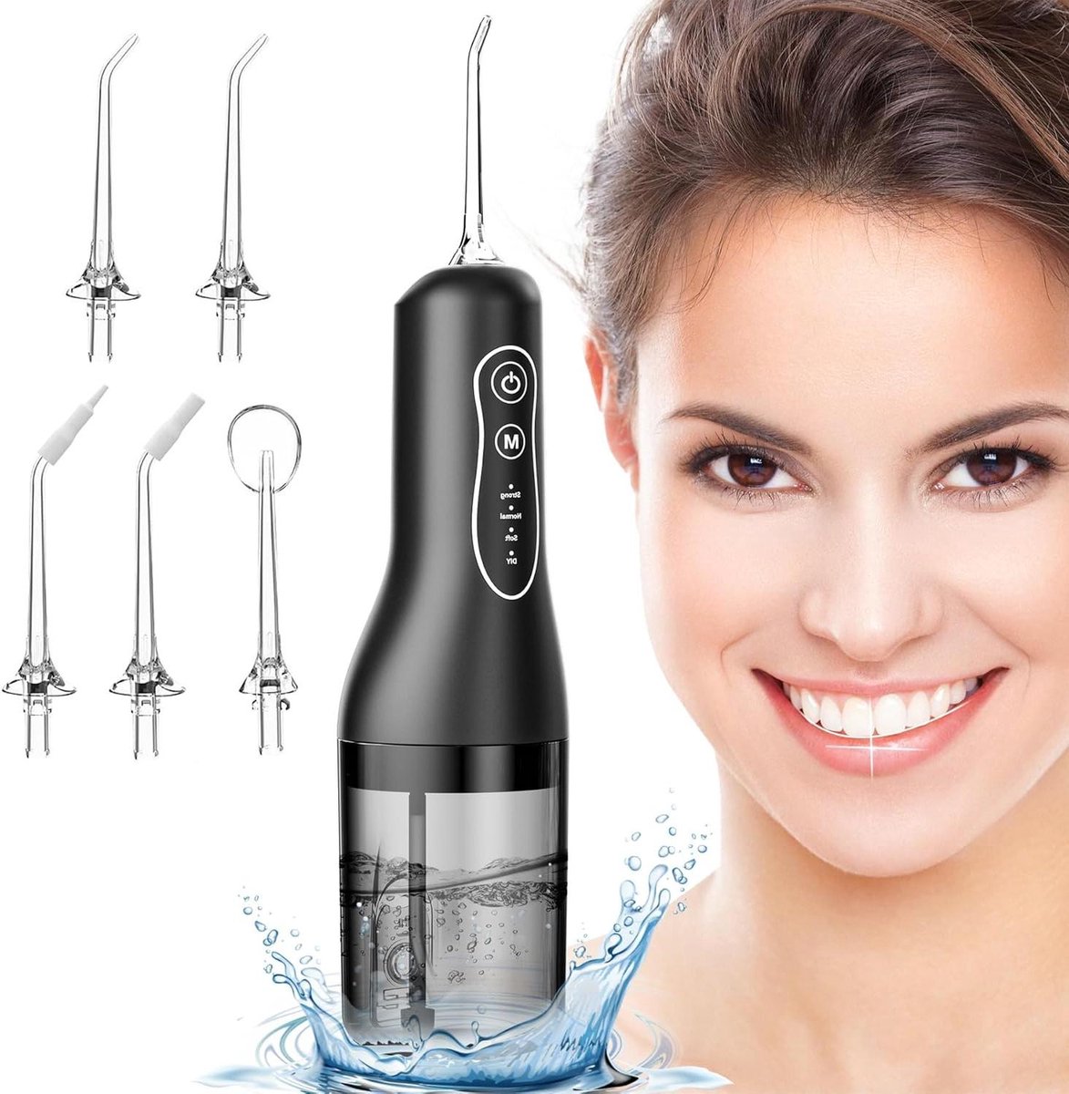 Monddouche Draadloos - Water Flosser - Mondhygiëne Verbeteren - 5 Opzetstukken Inclusief - 260 ml Tank - Zwart