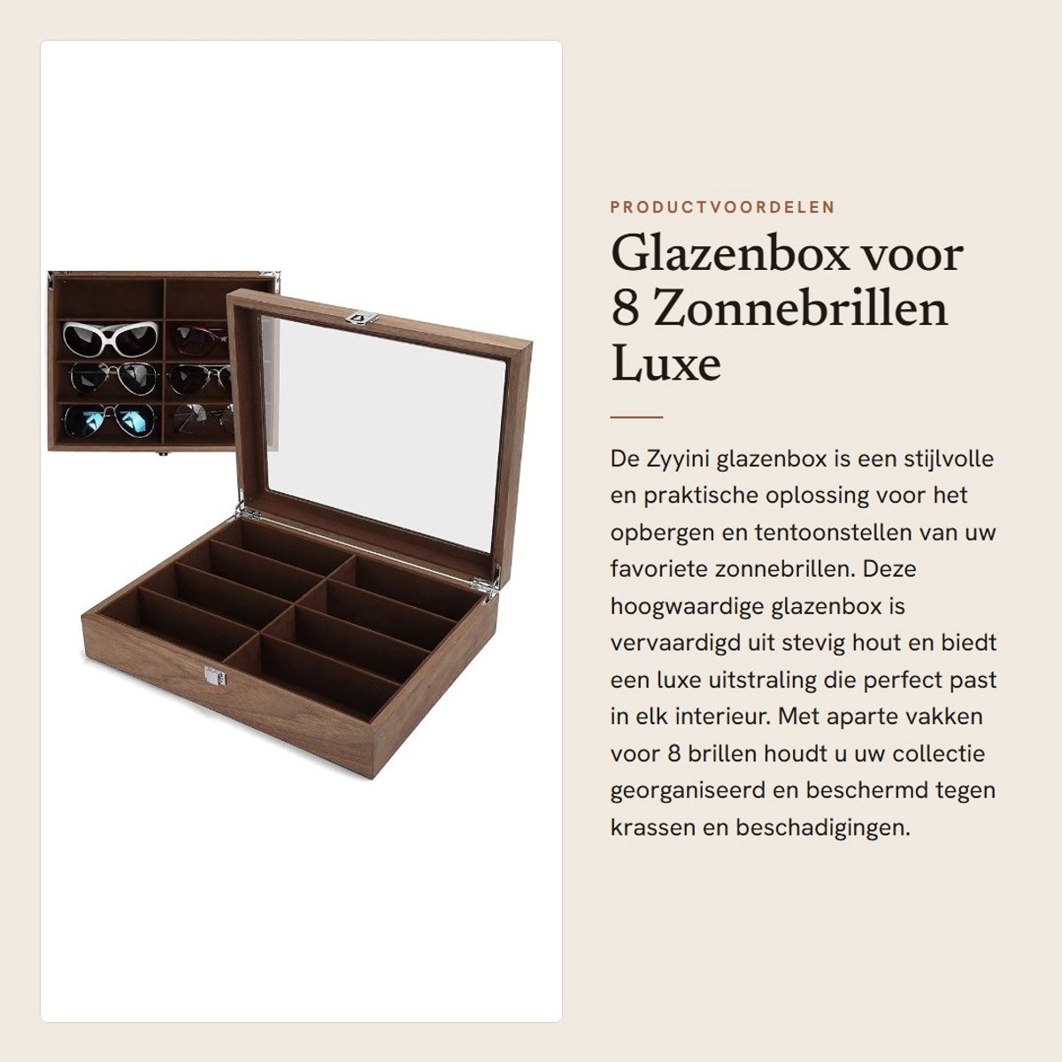 Dailygoods- Brildoos Hoogwaardige Houten - Brillenhouder - Brilstandaard - Brilhouder voor 8 Brillen - Compacte Opbergdoos - Luxe Design