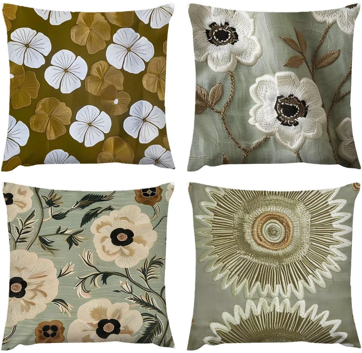 Waterdichte kussensloop, 4 stuks, 50 x 50 cm, outdoor kussen, eenvoudige bloemen, 20 x 20 cm, weerbestendig, decoratieve kussens, kussenovertrek, decoratie voor kussen bed/bank, stof, zacht