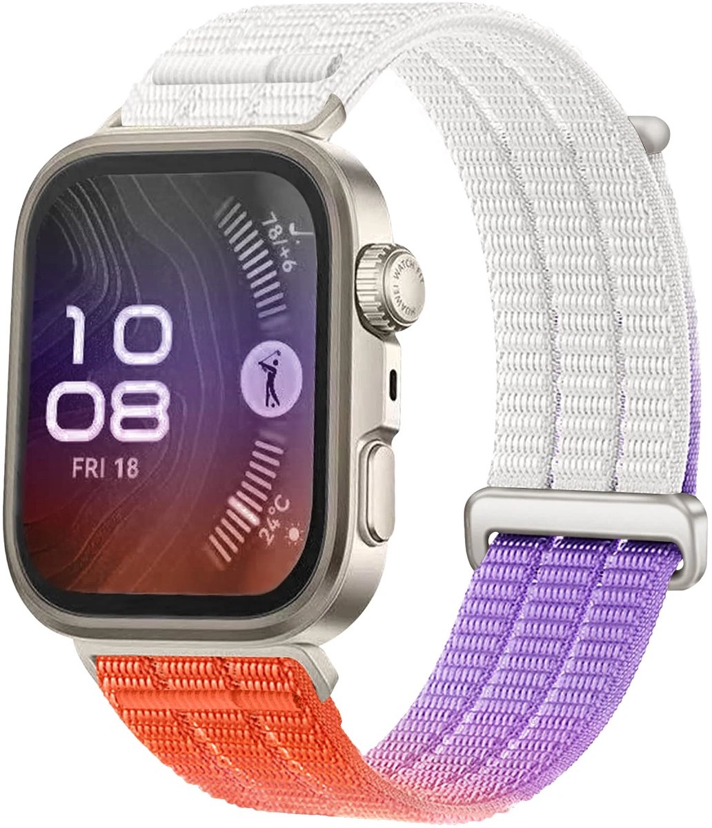 Strap-it Air bandje Nylon geschikt voor Huawei Watch Fit 5 Pro / 5 / 4 Pro / 4 / 3 - Oranje Gradiënt