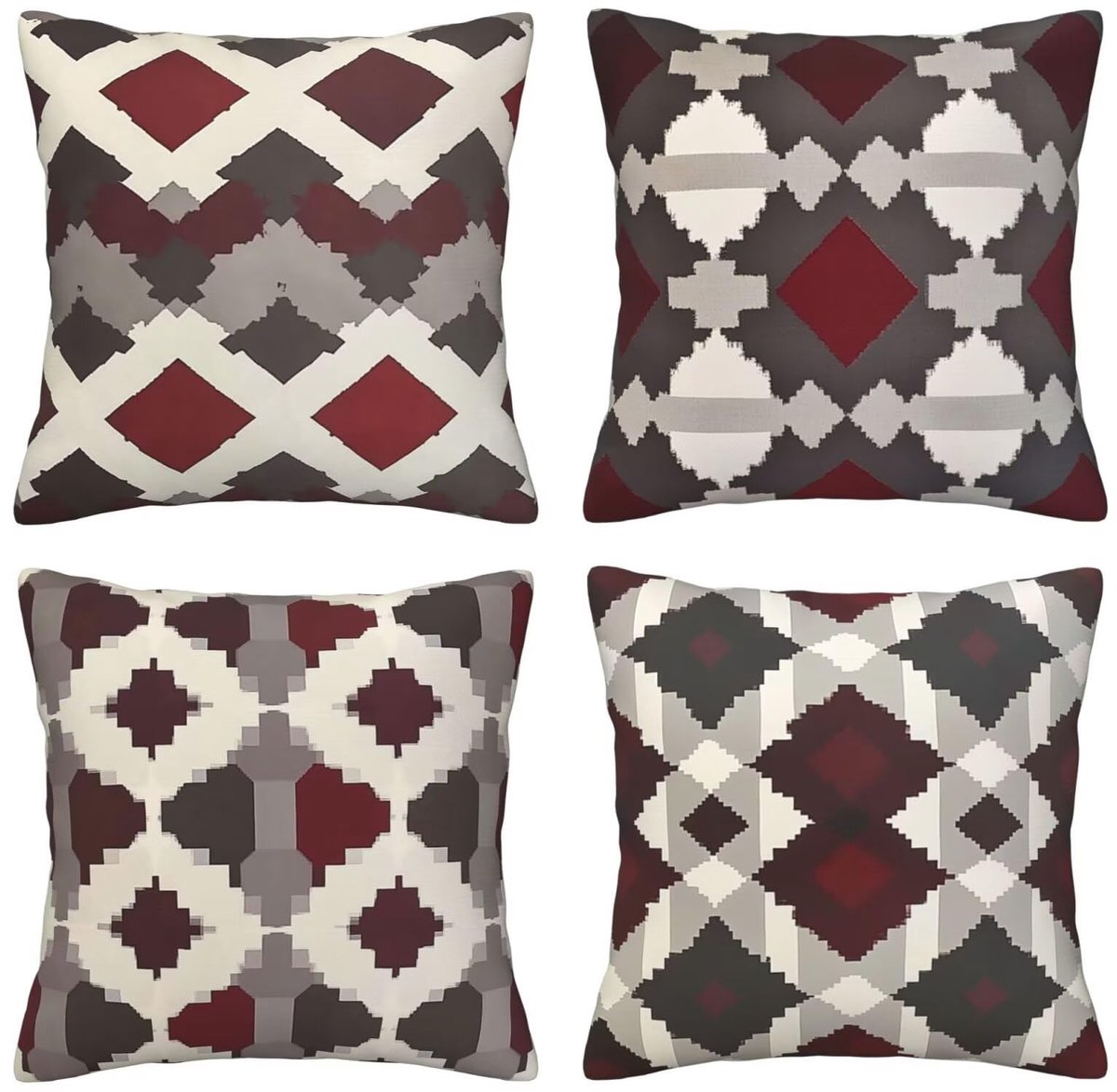 Set van 4 kussenhoezen, sierkussenhoezen, rood en grijs, geometrisch, 65 x 65 cm, behaaglijk, kussenhoes met onzichtbare ritssluiting, zacht, wollig, bankkussen, wasbaar, voor tuin, woonkamer, bank