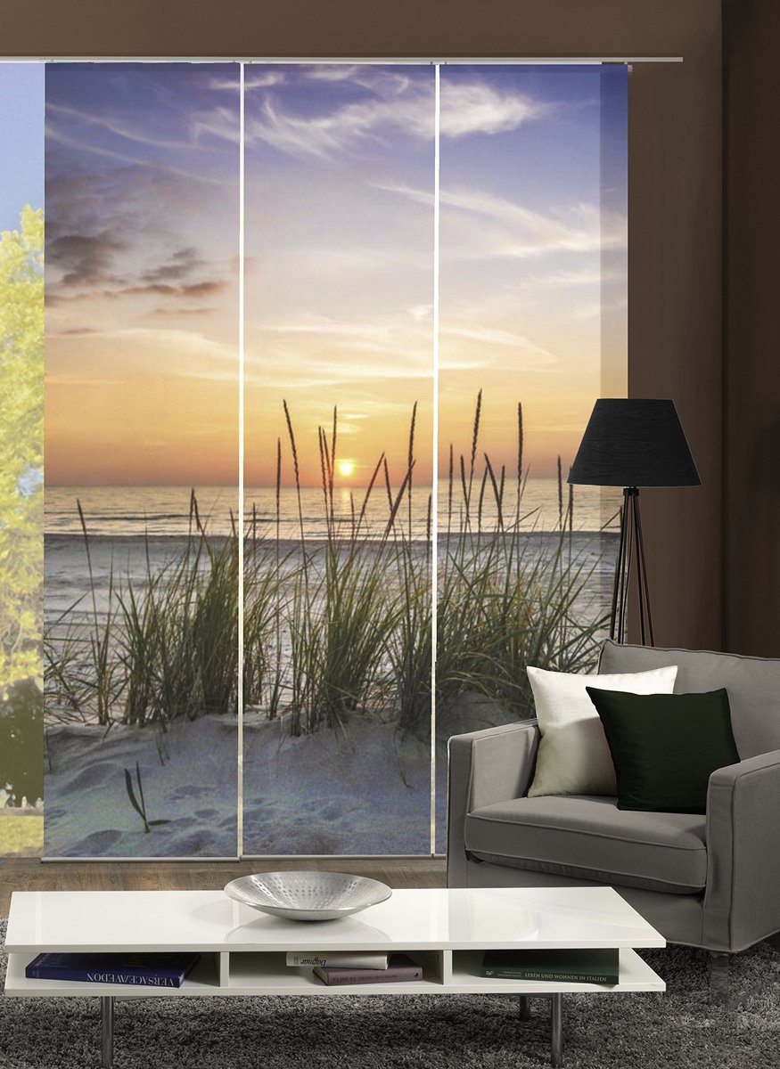 Gordijn, set van 3, stof, naturel, 245 x 60 x 245 cm, 3 eenheden, (verpakking van 3)