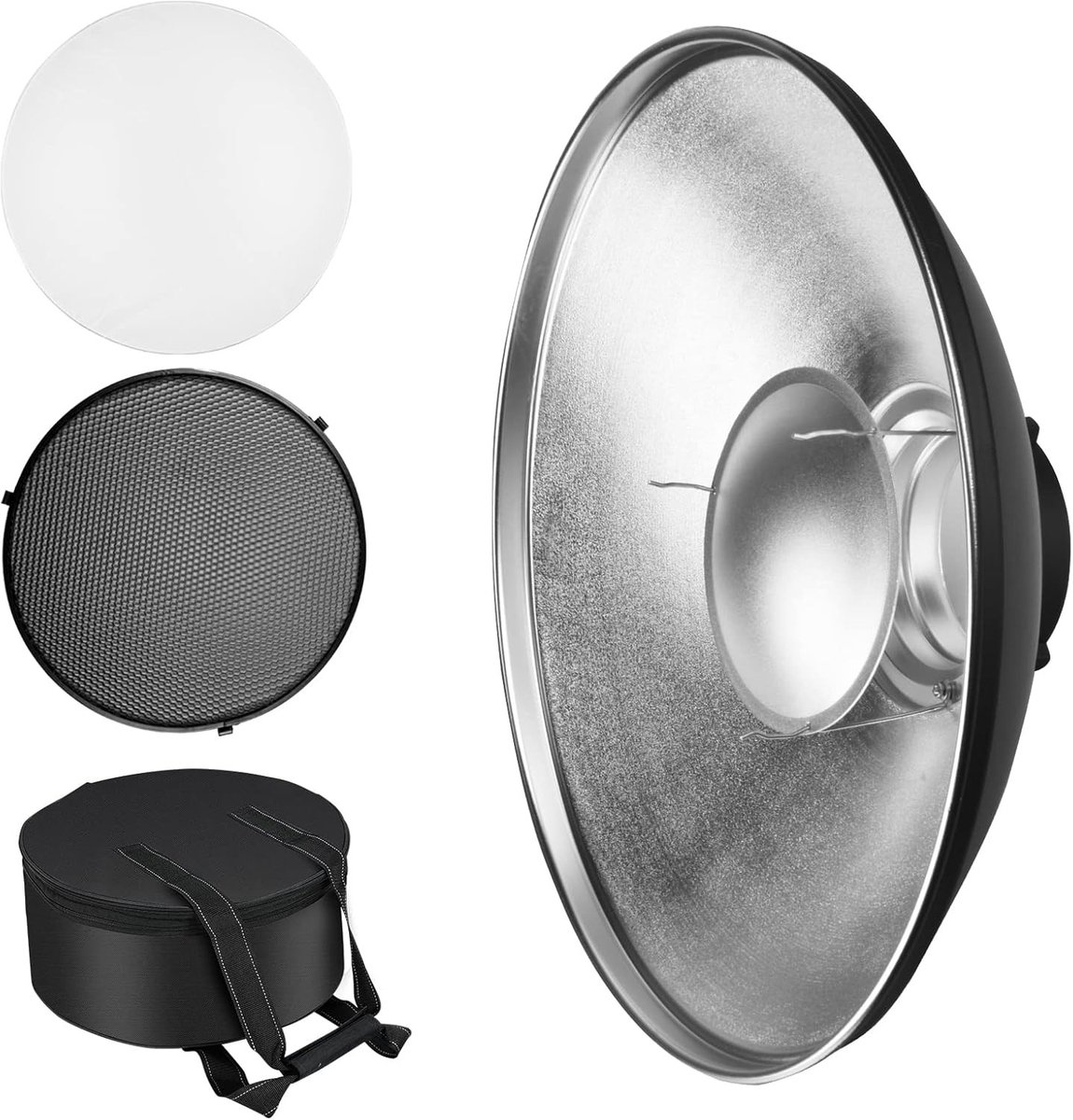Professionele 16 Inch Beauty Dish Reflector met Honingraat, Witte Diffuser en Opbergzak voor Studioflits met Bowens Bevestiging