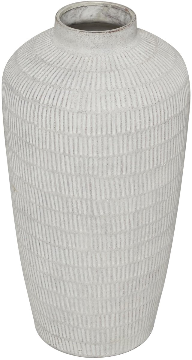 Vaas met lineair patroon, 30,5 cm x 30,5 cm x 58,4 cm, crème