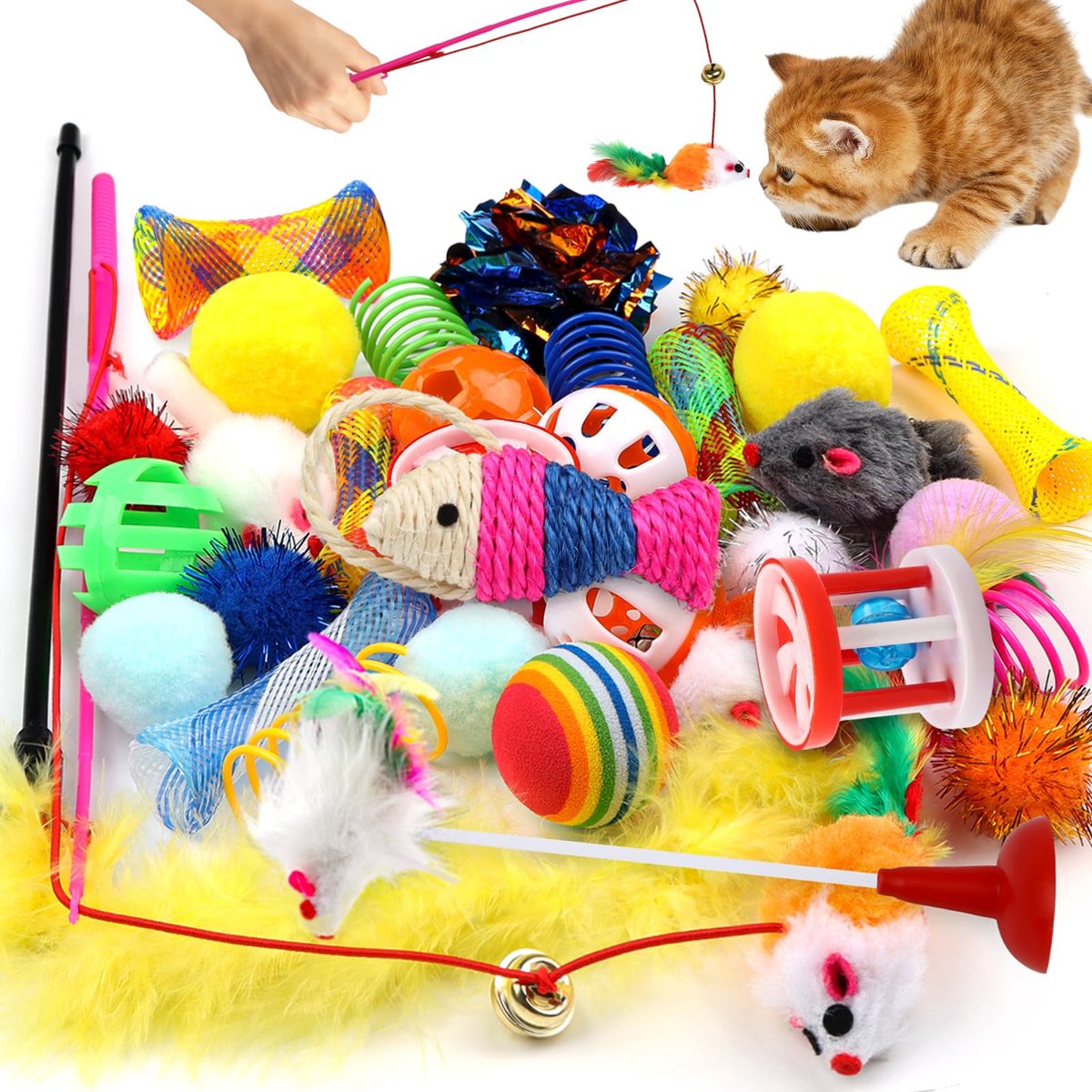 Kattenspeelgoed, 32 stuks, interactief kattenspeelgoed, speelgoed, accessoires, kattenspeelgoed voor kittens, kitten