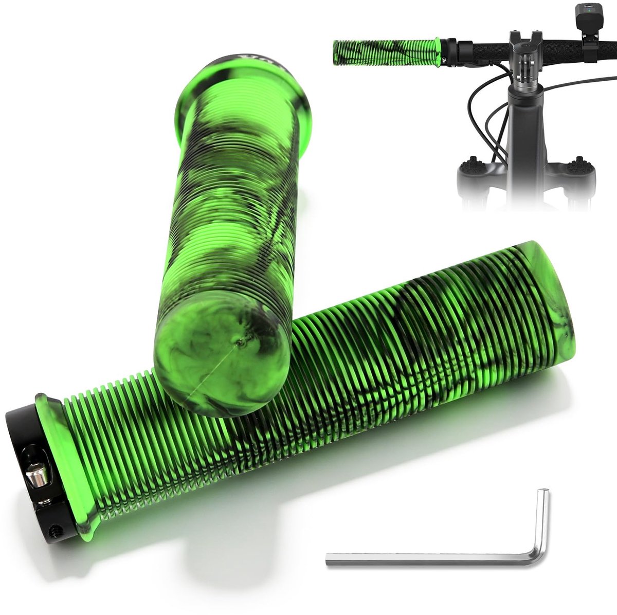 Fietsgrepen, 22 mm, groen, antislip rubberen fietshandgreep, ergonomische handgrepen voor MTB, MXB, mountainbike, e-bike, stadsfiets