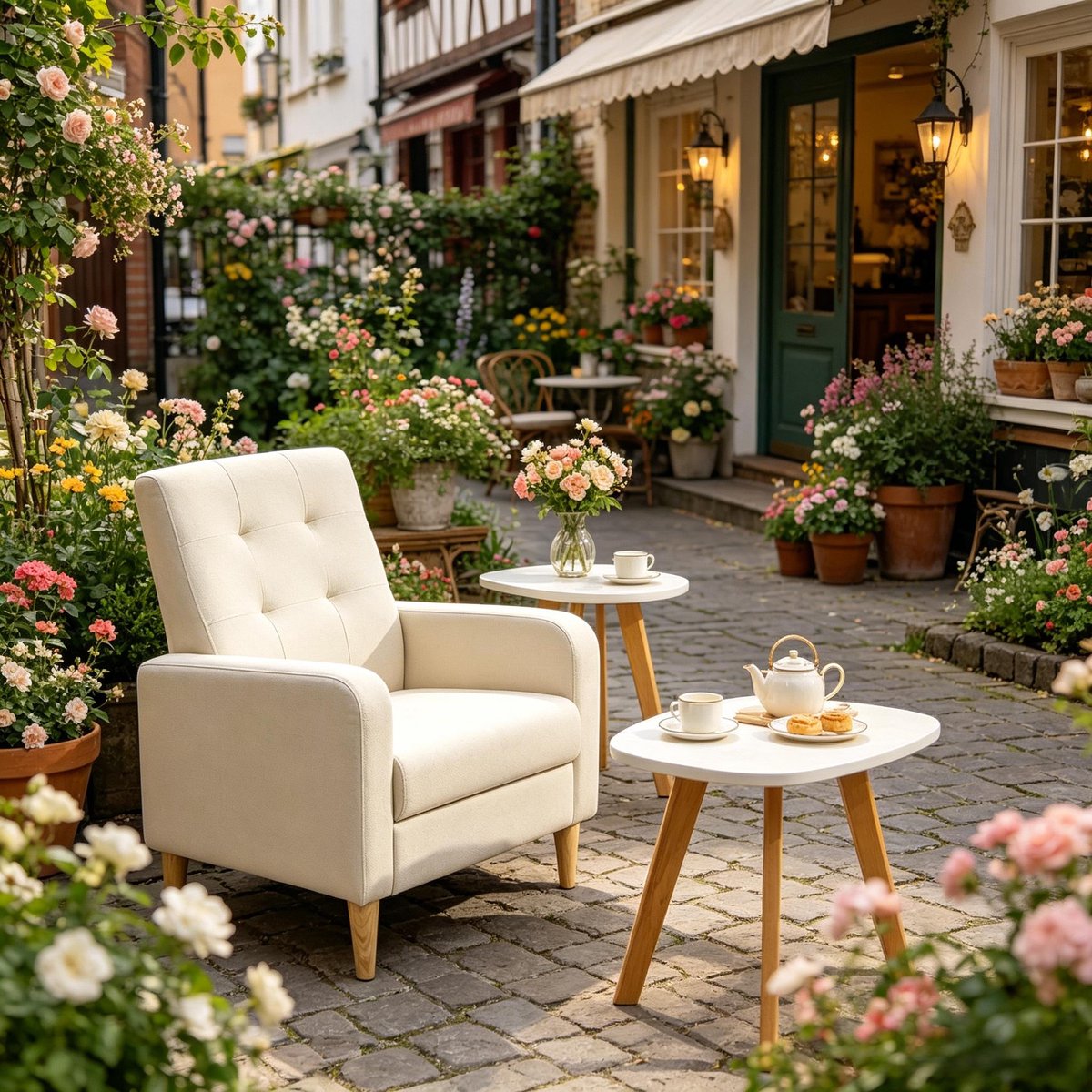 HAUSS SPOLE Fauteuil - Gestoffeerde Leesstoel - Met Hoge Rugleuning En Armleuningen - Voor Woonkamer En Slaapkamer - Linnen Beige