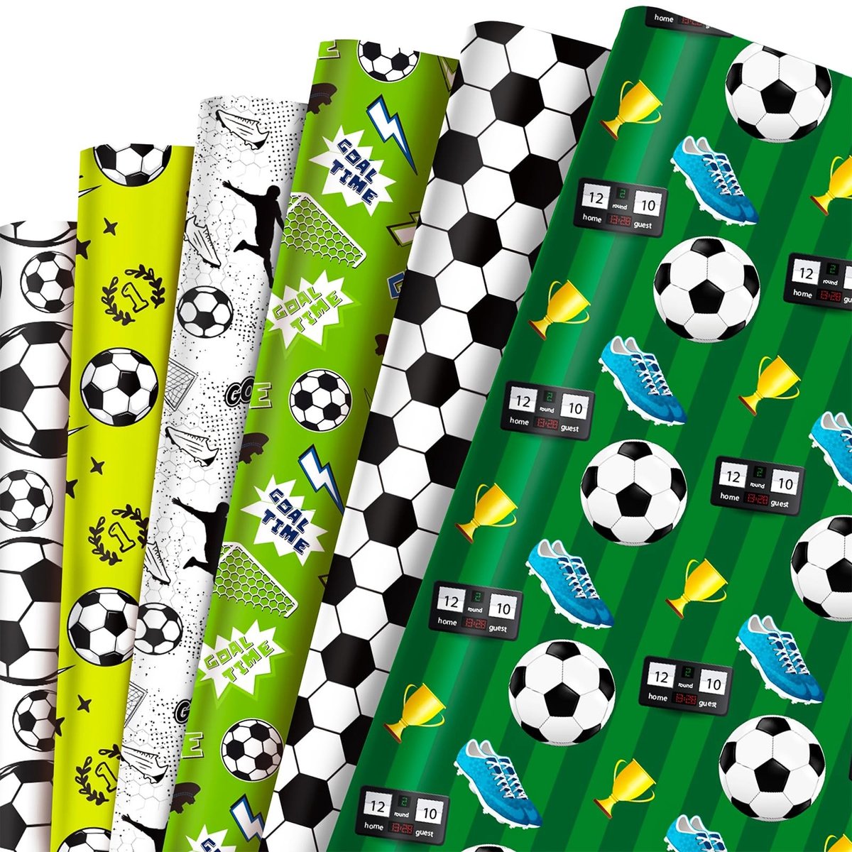 Dailygoods- Voetbal Cadeaupapier 12 Vellen - Inpakpapier Sportthema - Voetbalverjaardag - Feestdecoraties - 68 cm x 50 cm - 6 Ontwerpen