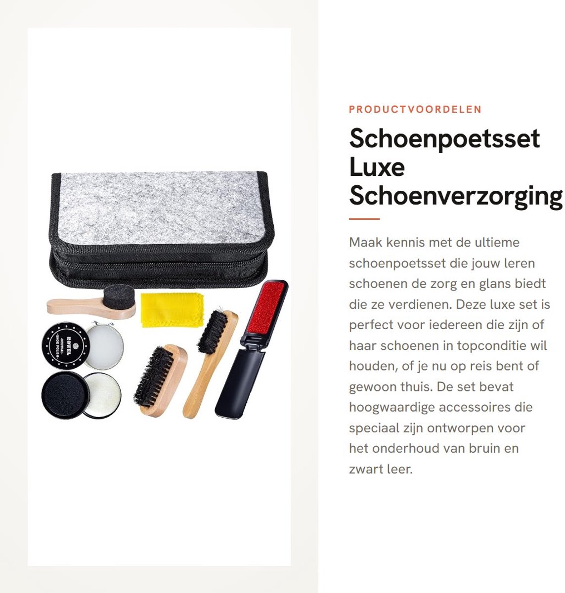 Dailygoods- Schoenpoetsset Luxe - 8 Delige Set - Houten Applicator - Borstel van Paardenhaar - Reisetui - Zachte Doek - Schoenverzorgingsset