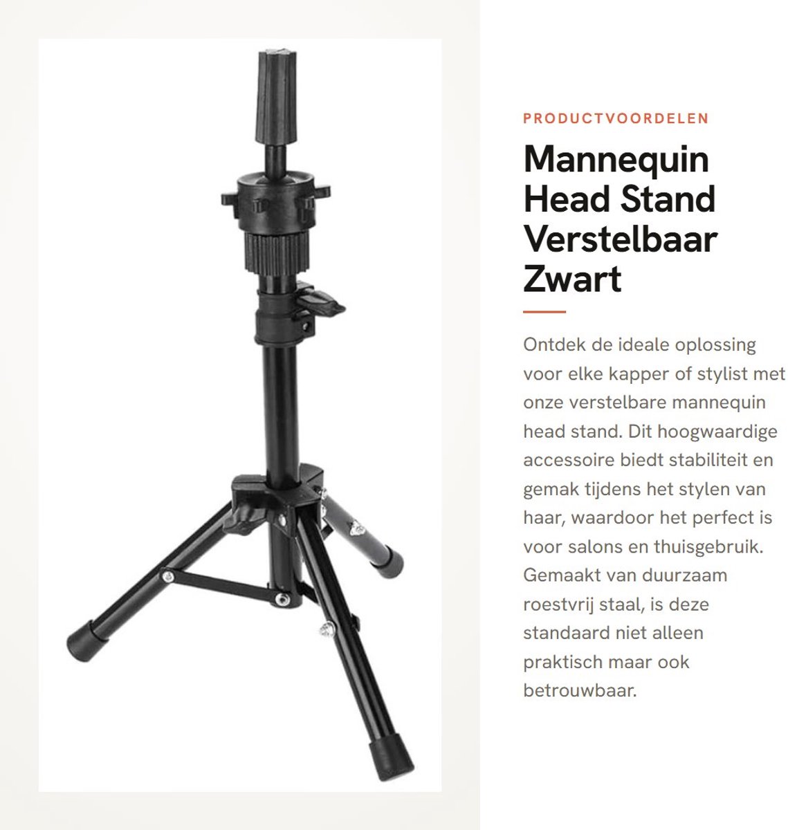 Dailygoods- Mannequin Head Stand - Verstelbare Treppiede - Hoogwaardige Houder - Lichtgewicht - Eenvoudig in Gebruik - Totale Lengte 58,5 cm - Mannequin Holder