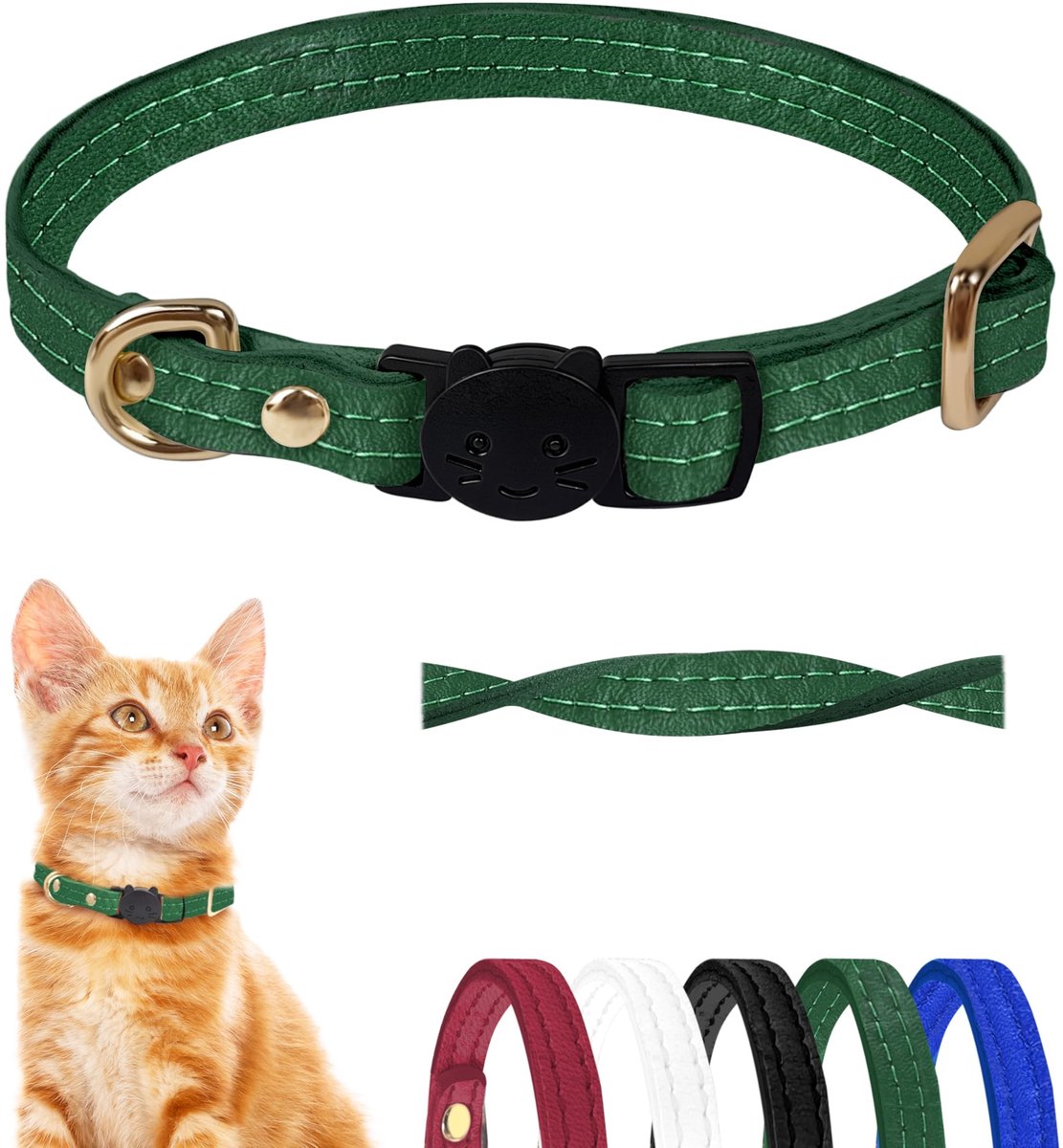 Dailygoods- Kattenhalsband Lederen - Veiligheidssluiting - Quick Release - Halsband Kat - Kattenhalsband met Naam - Geschikt voor Kittens - Kattenband
