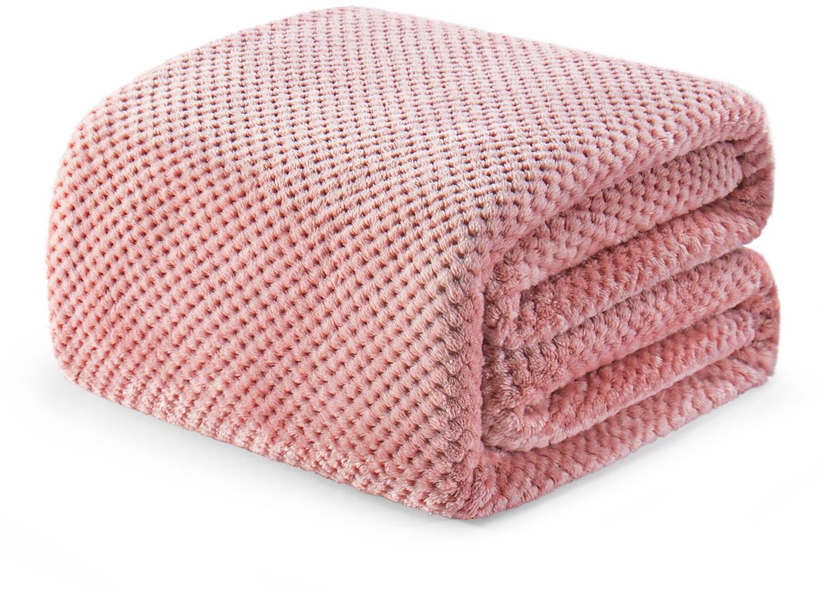 Mezcla Fleece Beddendeken King Size, Super Zacht en Warm Deken voor Bank, Sofa en Bed met Wafelijzer Textuur, Gezellig, Donzig en Lichtgewicht (Roze Stof, 229x264 cm)