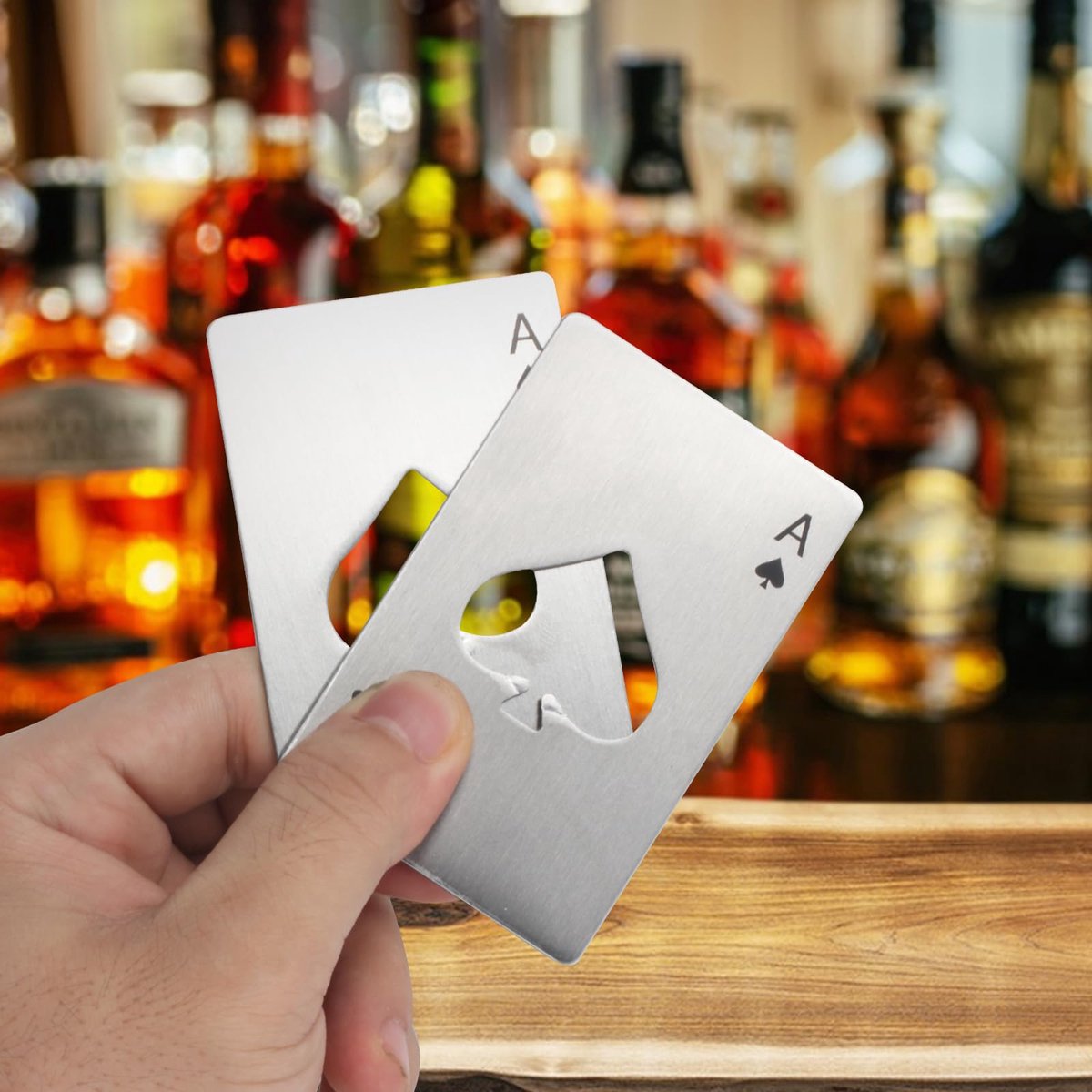10 stuks, roestvrij staal, bierdeksel, blikopener, Poker Ace of Spades A Cards waterflesopener, portemonnee-flesopener, zilver en zwart (zilver-10)