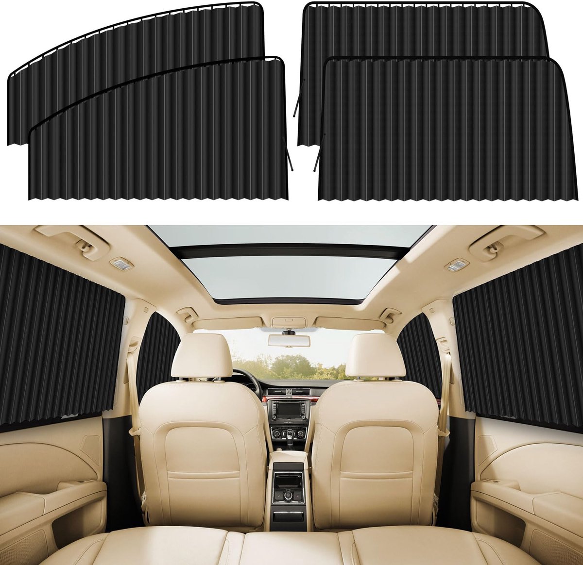 SnelShoppen - Zonnescherm Auto Zijramen - Magnetische Gordijnen voor Privacy en Bescherming - Zwart - 4 Stuks - Perfect voor Slapende Baby's en Campin