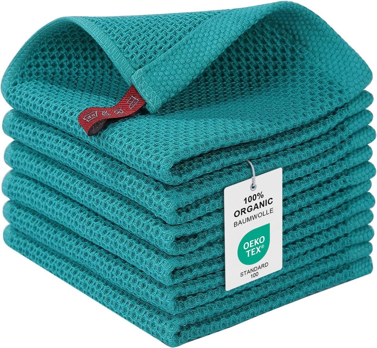 SnelShoppen - Moosfor Theedoeken 100% Katoen, 30x30 cm, Zachte en Absorberende Keukendoeken, Pluisvrije Vaatdoeken, 6 Stuks in Blauwgroen voor Keuken