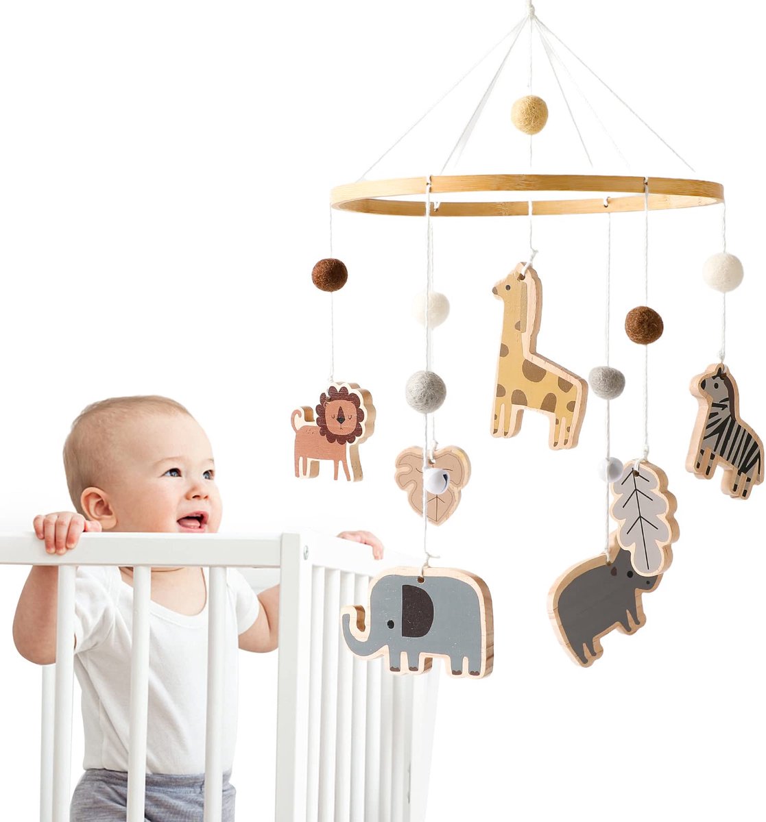SnelShoppen - Mobiele Baby Windgong met Kleurrijke Safari, Hanger Voor Babybed, Commode Decoratie voor Kinderen, Perfect Cadeau voor Jongens en Meisje