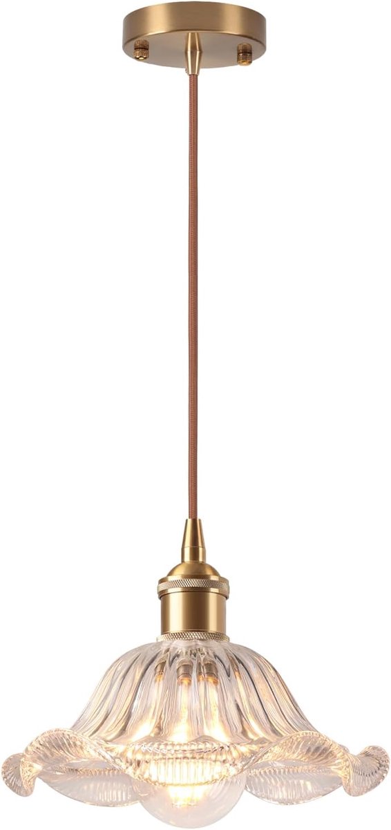 SnelShoppen - LIGKIN Hanglamp Vintage Industriële E27 Creatieve Bloem Kroonluchter Glazen Lampenkap Plafondlamp voor Keuken Eetkamer Slaapkamer Verlic
