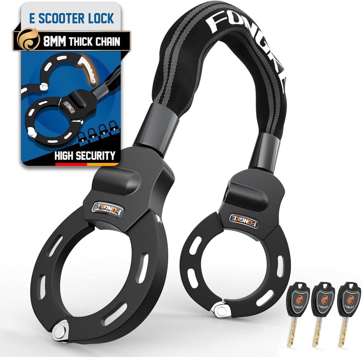 Thijox - E-scooterslot 8 mm Dikke Kettingslot, Draagbaar Handboeislot voor E-scooter, 55 cm Hoog Veilig Fietsslot voor Buitengebruik