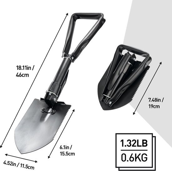 SnelShoppen - Inklapbare Schep 46 cm, Originele Leger Campingschep met Kompas, Duurzaam en Lichtgewicht Outdoor Gereedschap voor Kamperen en Tuinieren — afbeelding 5