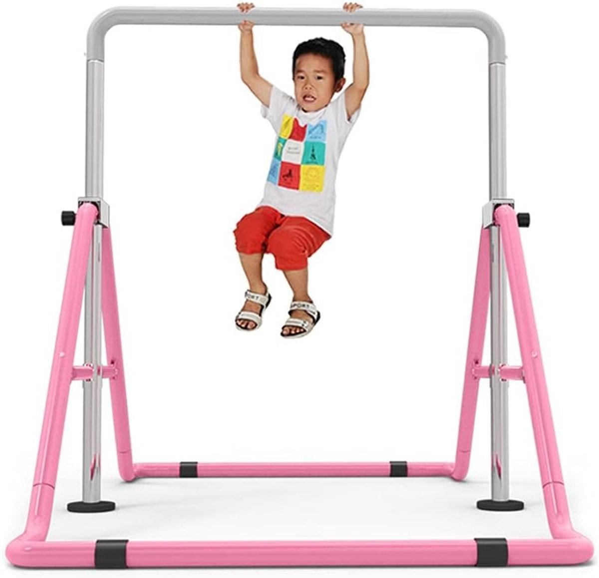 Verstelbare Gymnastiekbalk voor Kinderen, Horizontale Bar voor Thuis, Indoor Fitness Apparatuur tot 100 kg, Roze Gymnastiek Rack