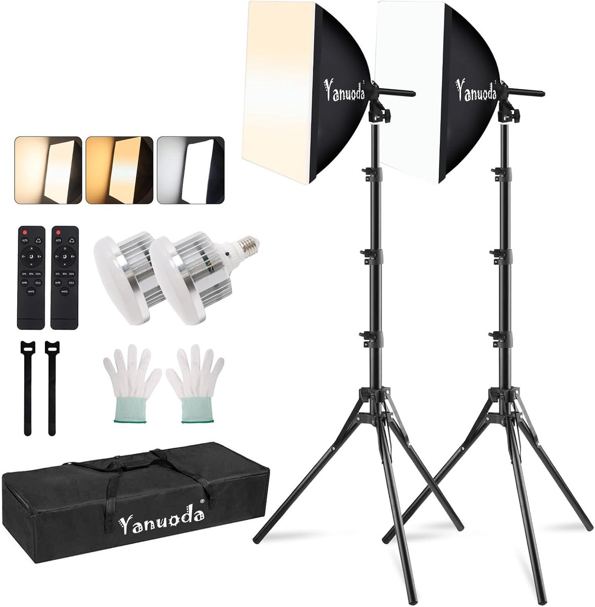 SnelShoppen - Professionele Softbox Verlichtingsset 16x16 inch - Draagbare Studiolamp met Afstandsbediening, Instelbare Helderheid en 3 Kleurtemperatu