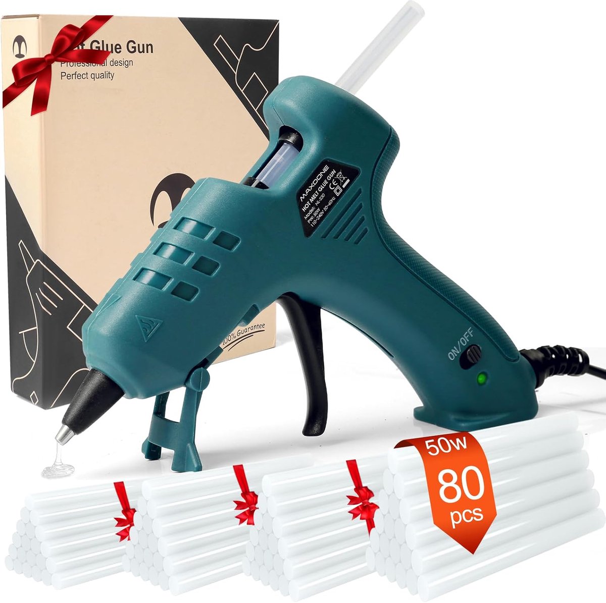 SnelShoppen - MAXDONE Brandvast 50 W Lijmpistool met 7 mm Lijmstaafjes, Heet Lijmpistool voor Doe-Het-Zelf, Klein Handwerk, Snelle Reparaties Thuis en