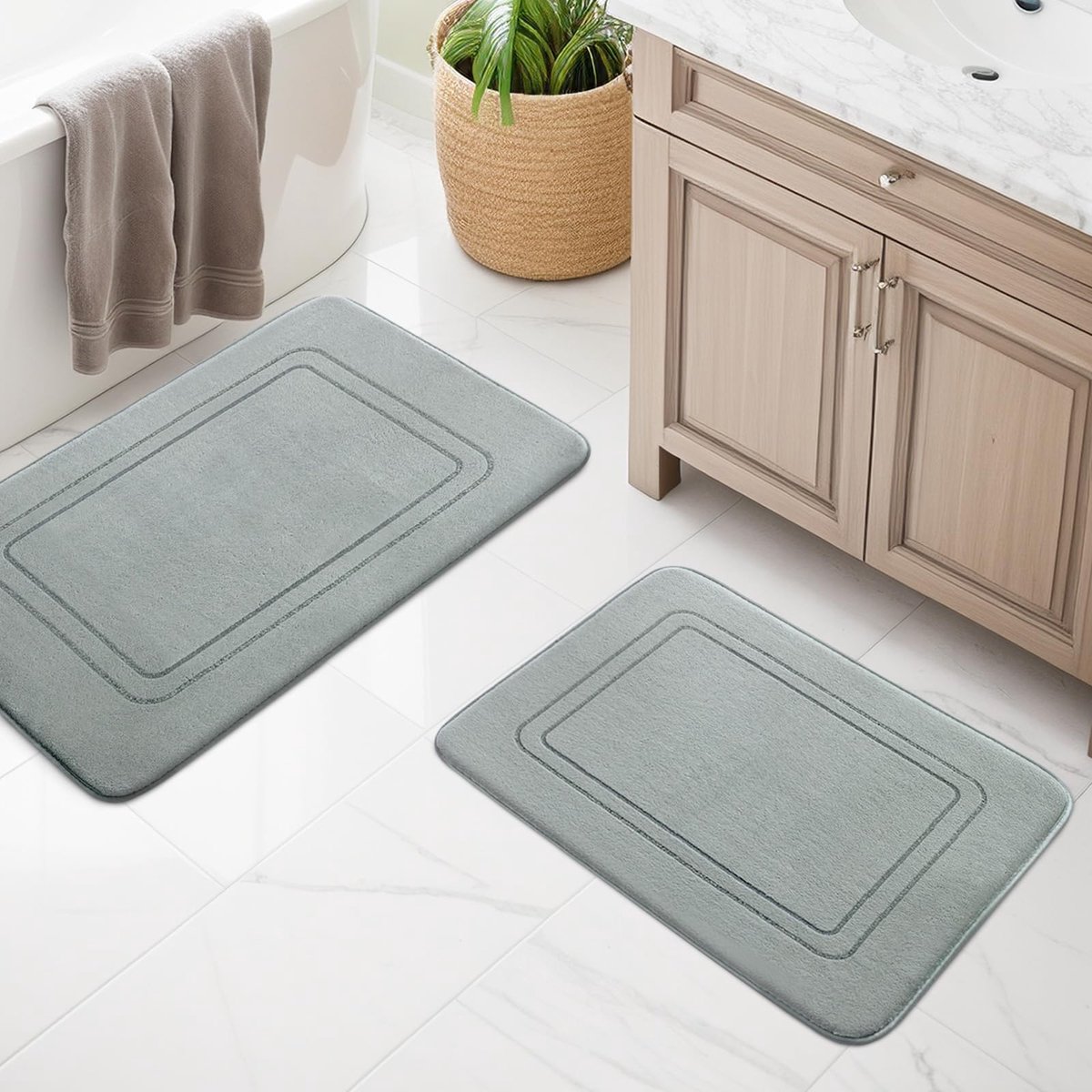 SnelShoppen - Badkamerteppich Set 2-delig, Zachte Badmat van Memory-Schuim, Antislip en Wasbaar, Grijze Badkamer Tapijten voor Toilet, Douche en Badku