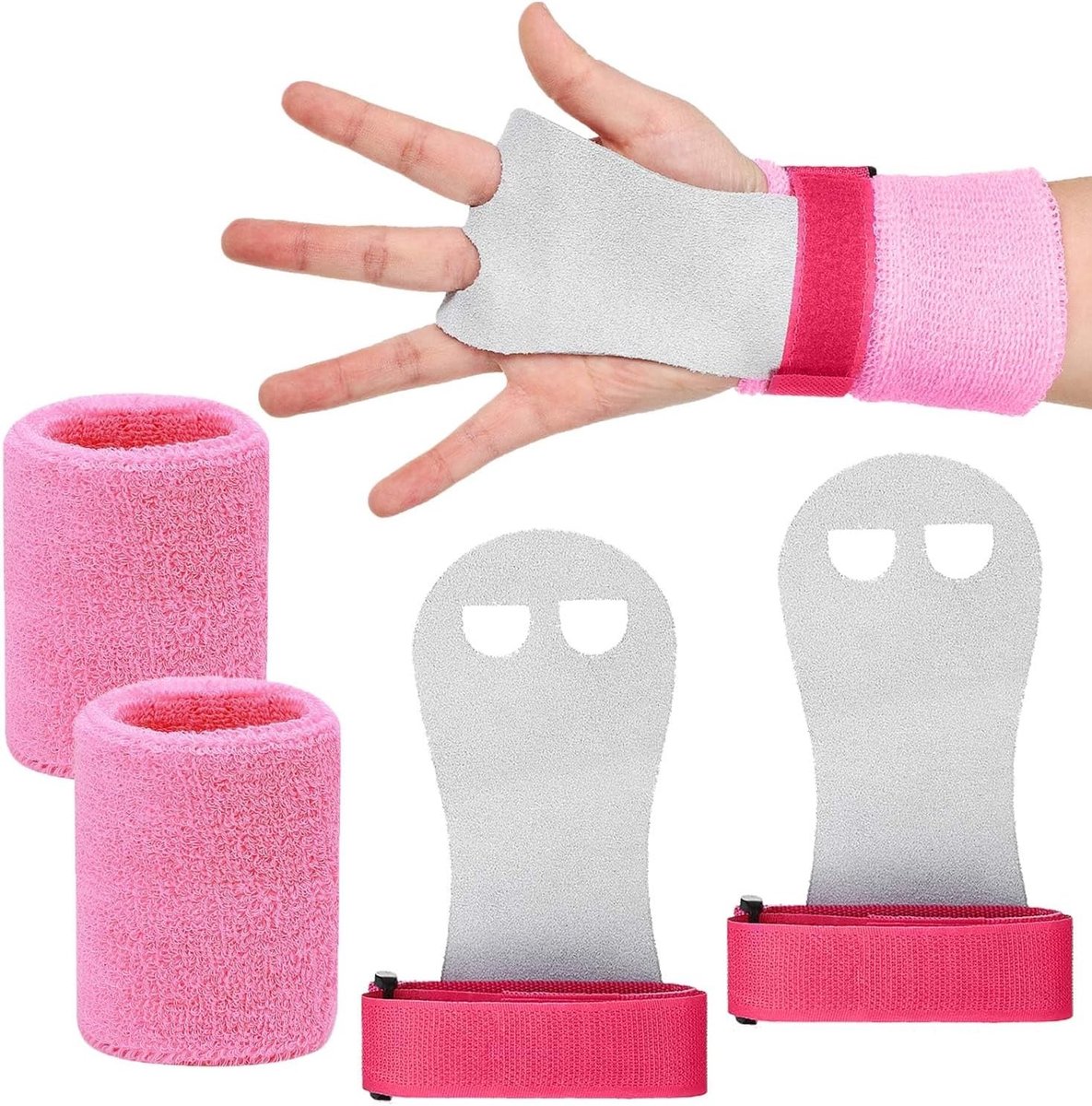 Set van 4 Gymnastiek Handgrepen en Polsbanden voor Kinderen - Roze Sportaccessoires voor Training, Oefeningen en Fitness