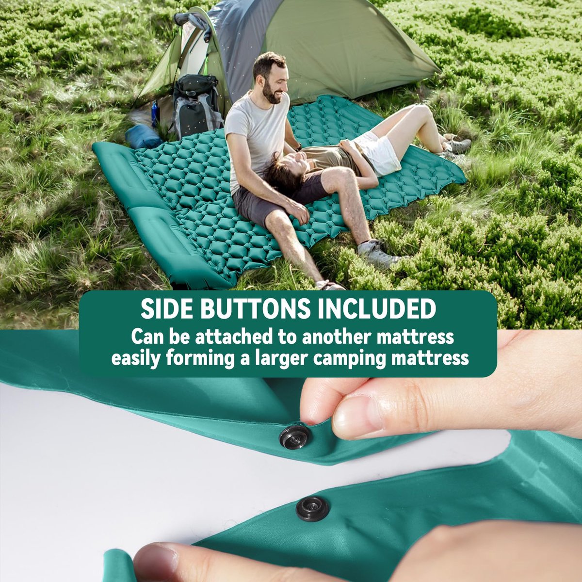 SnelShoppen - Ultralight Opblaasbaar Camping Tapijt met Kussen, Zelflicht Campingmatras met Pomp, Draagbaar Pneumatisch Matras voor Strand en Buitenav