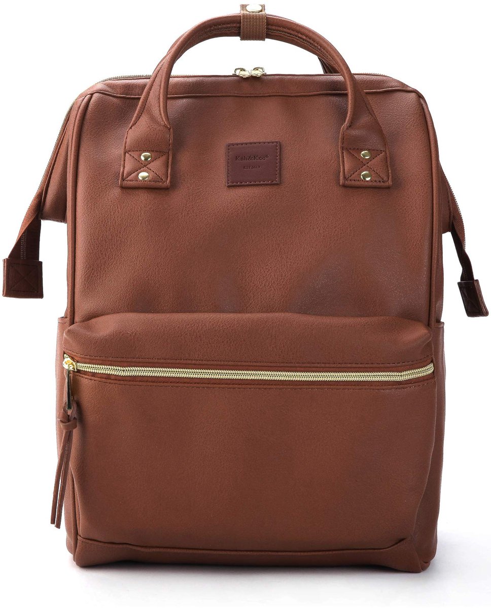 SnelShoppen - Lederen Reizen Laptop Rugzak Notebook School Luiertas voor Vrouwen en Mannen (Groot, Bruin) - Ideaal voor Werk, School, Reizen en Vrije – foto 3