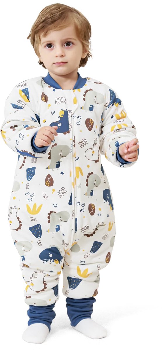 SnelShoppen - MIKAFEN Babyslaapzak met lange mouwen en voeten 3,5 tog, winterslaapzak voor kinderen 105-115 cm, Baby Dinosaur, ideaal voor koude nacht