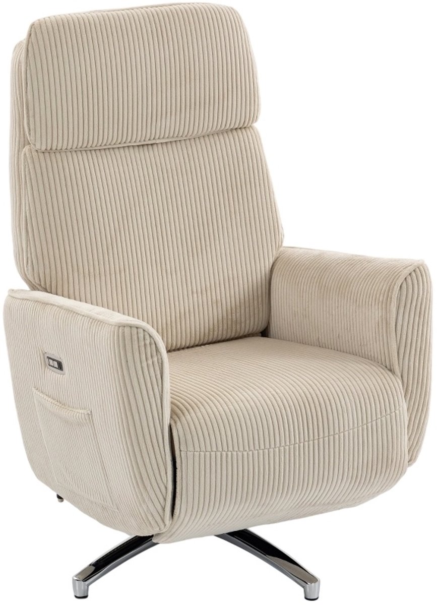 STILVORA Relaxfauteuil 87 Cm - Elektrisch Verstelbaar Met 2 Motoren En 360 Graden Draaibaar - Voor Woonkamer En Tv Hoek - Stof Creme Wit