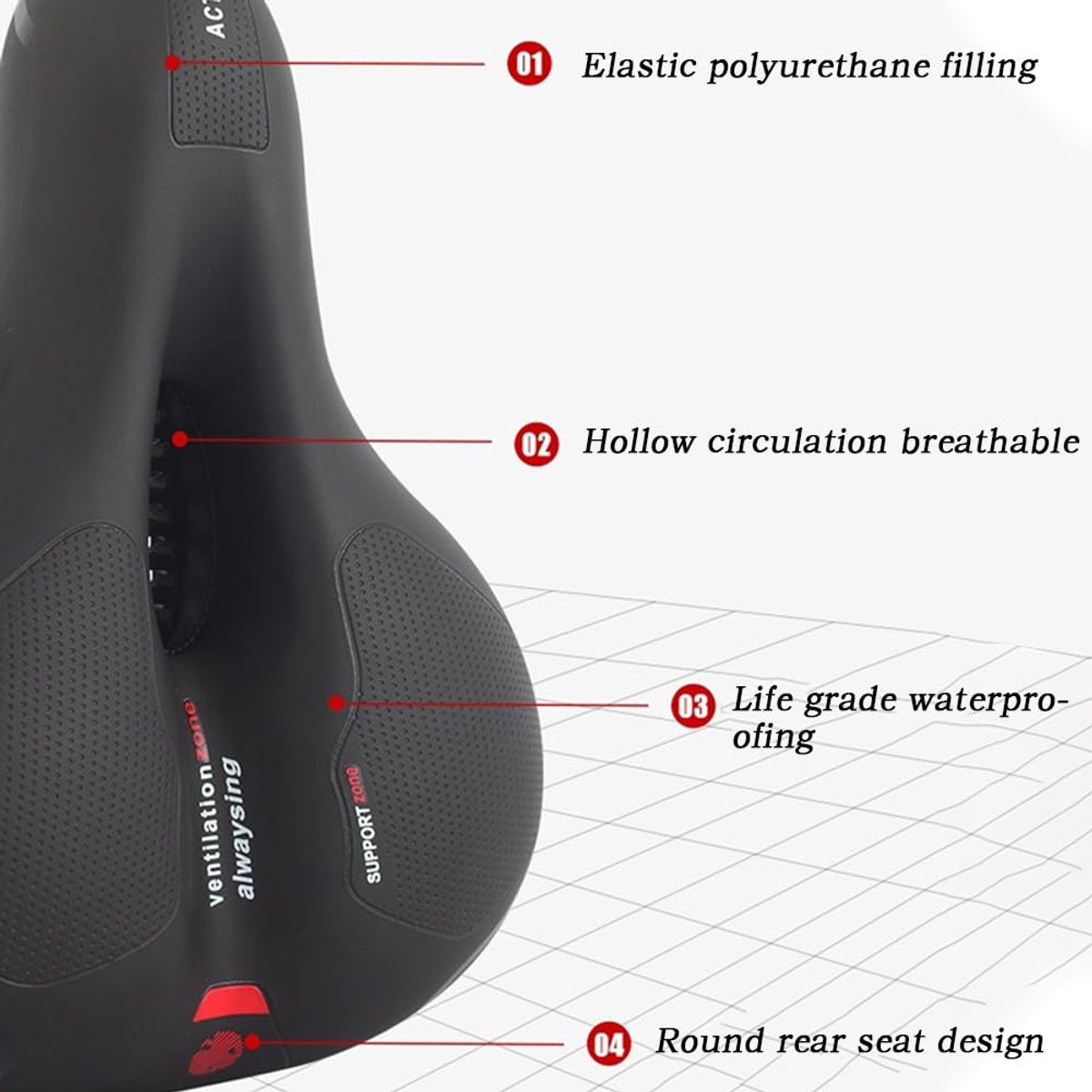 SnelShoppen - Fietszadel Gel voor Dames en Heren - Breed, Zacht, Comfortabel, Ademend, Schokdempend, Ergonomisch, Waterdicht Fietszadel voor Fietstoch
