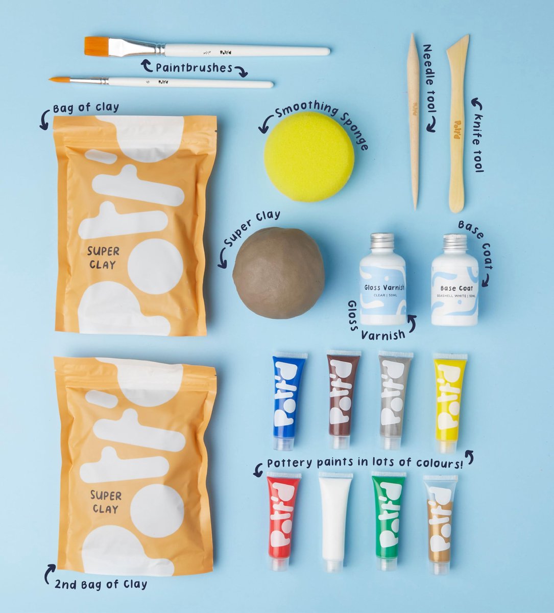 SnelShoppen - Pott'd Mini Pottenbakkersets | Luchtdrogende Klei Pottenbakkersset voor Volwassenen | Inclusief Verf, Penselen en Gereedschap | GRATIS O