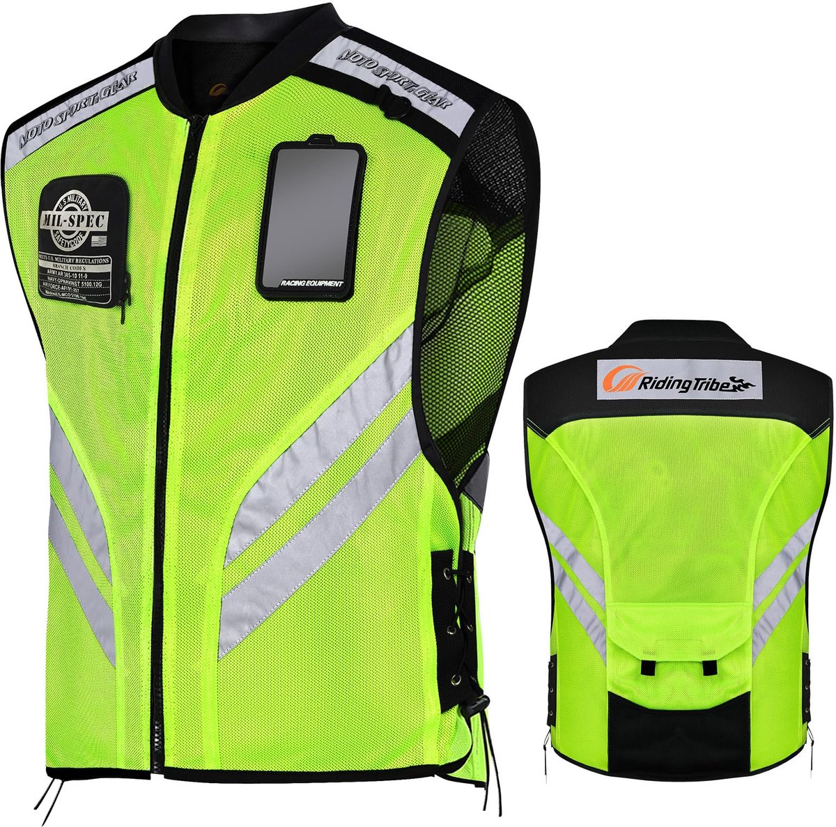 SnelShoppen - LVNRIDS Motorfietsvest Veiligheidsvest Reflecterend Mouwloos voor Motorrijden Fietsen Beschermende Werkkleding Geel XXL