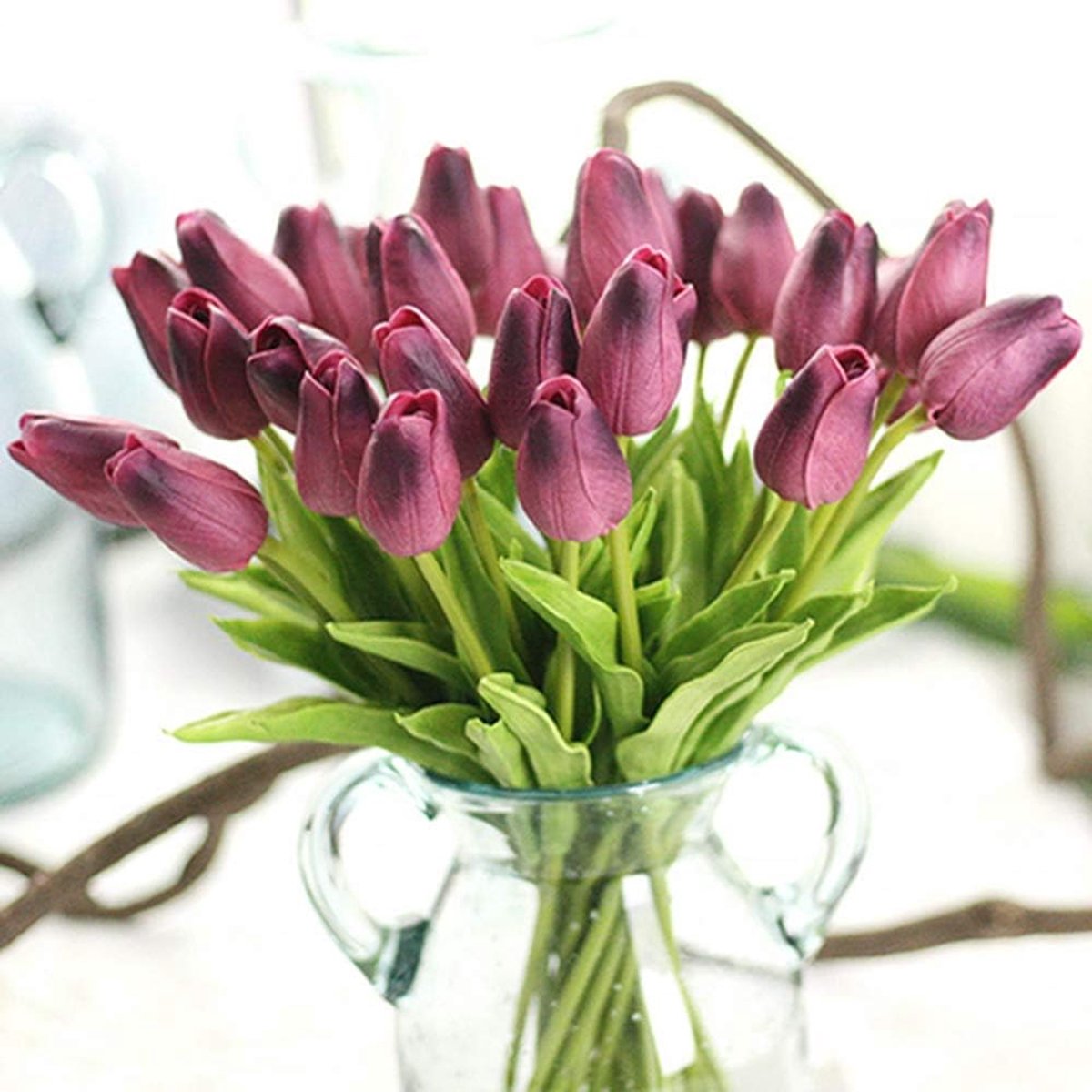 SnelShoppen - 10 Stuks Kunstbloemen Real Touch Mini PU Tulpen Boeket Paars voor Bruiloft Decoratie, Feest, Tuin, en Interieur
