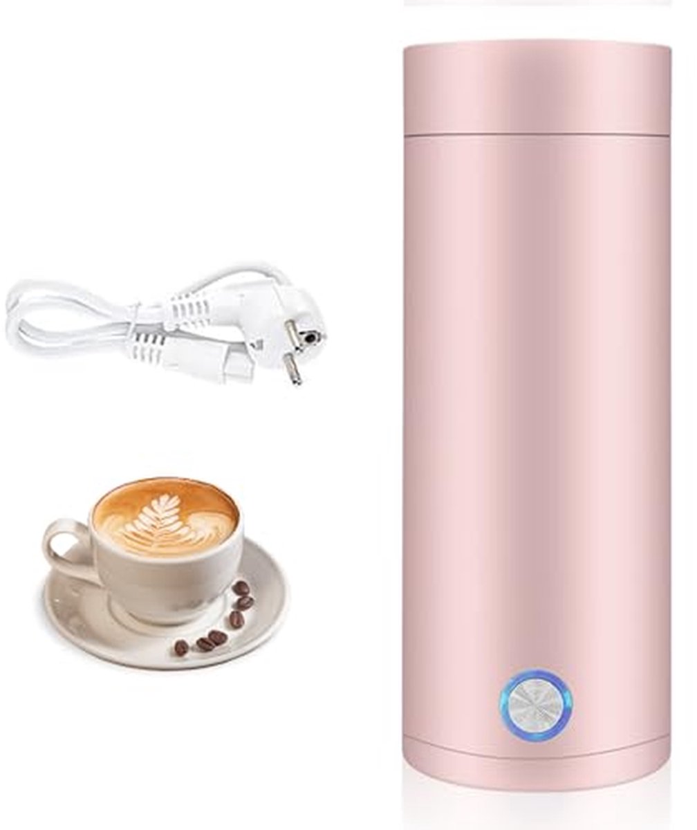 Draagbare Waterkoker - Mini Thermoskan - Warme Drankjes Maken - Snel Opwarmen - 400 ml - Roze