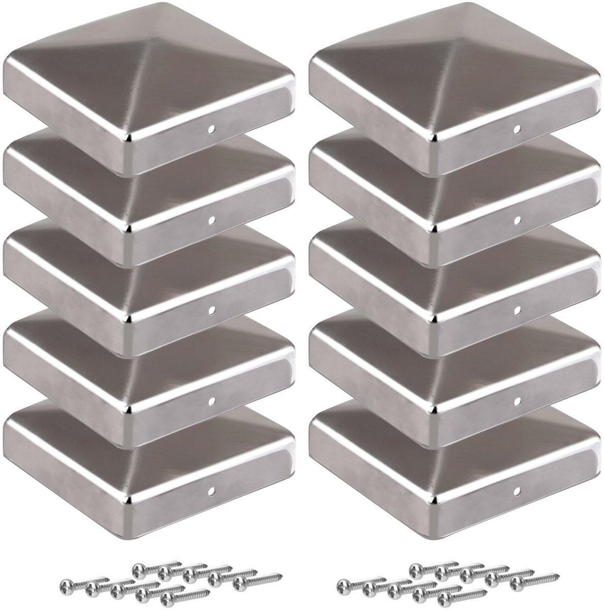 SnelShoppen - 10 stuks Verzinkte stalen paalkappen - Piramidevormig - Geschikt voor 9x9 cm houten tuinpalen en hekpalen - Inclusief RVS bevestigingssc