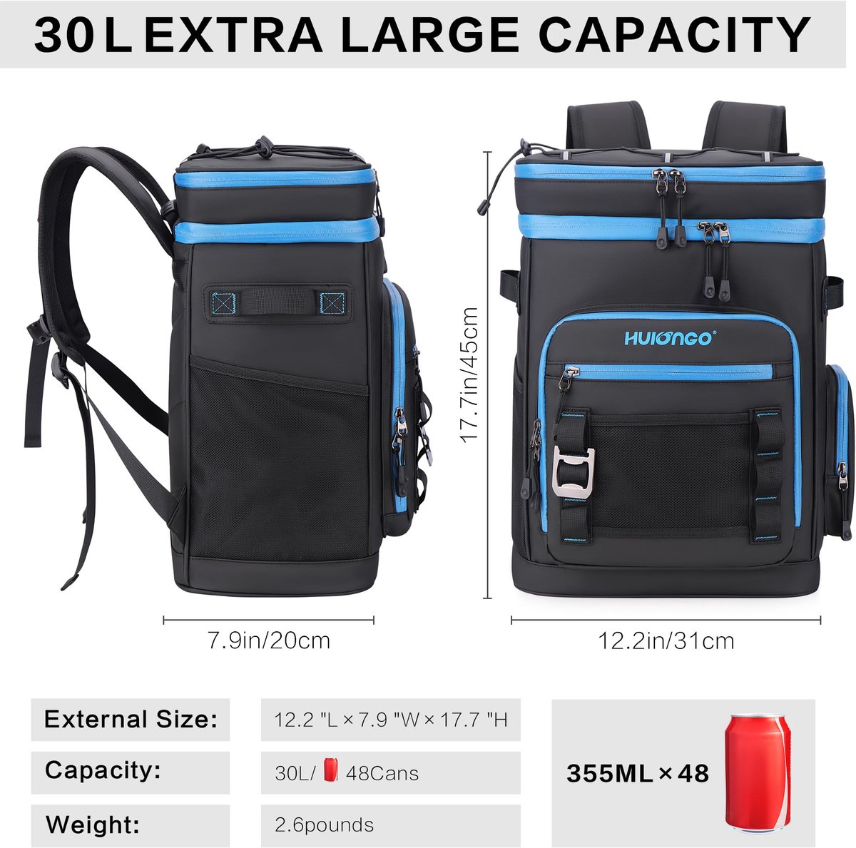 SnelShoppen - Hulongo Koelrugzak 30L - Grote Waterdichte Thermische Koeltas Rugzak voor Picknick, Camping en Outdoor Activiteiten - Ruime en Stijlvoll