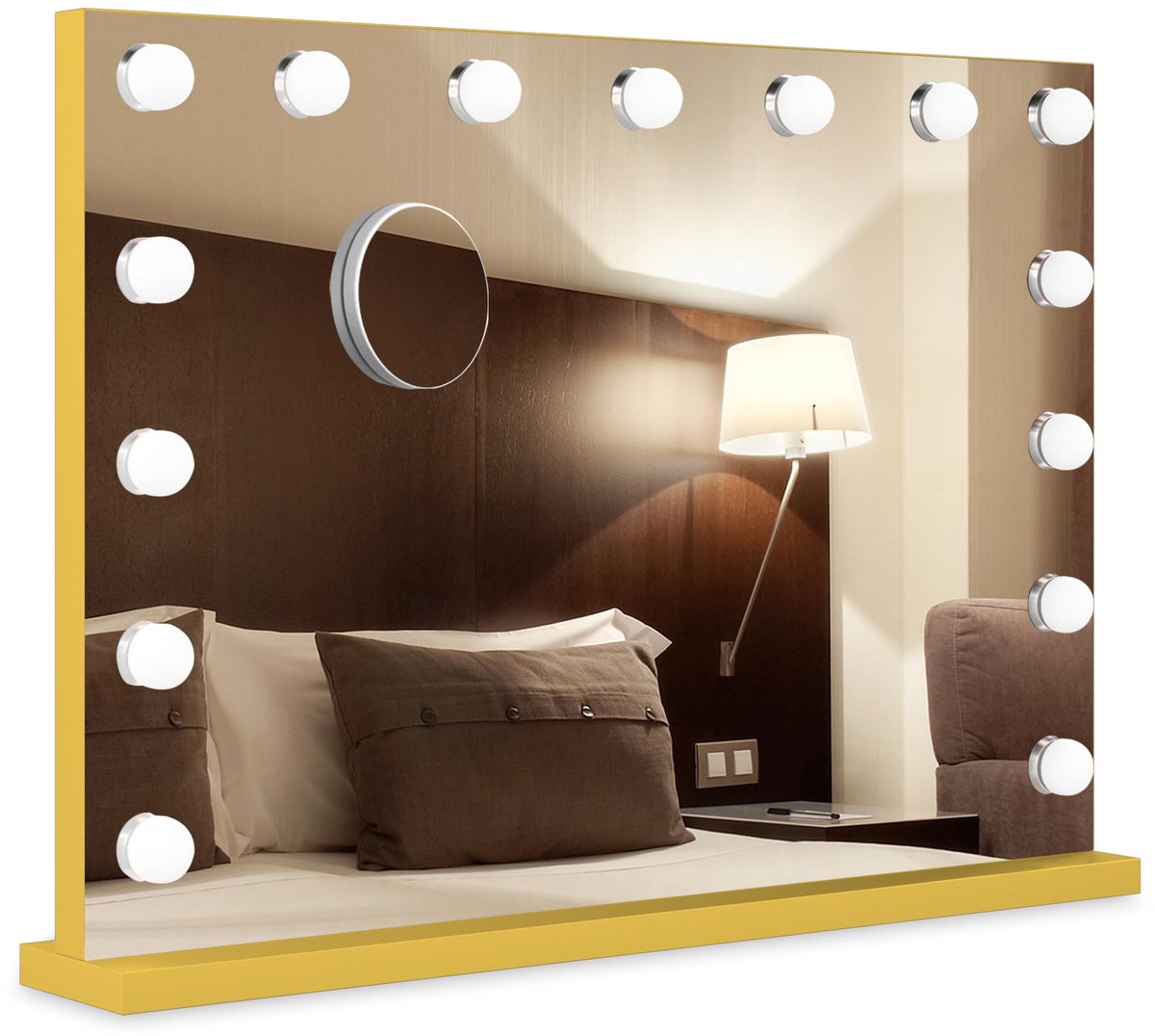 SnelShoppen - Bayt Hollywood Spiegel - Dimbare Make Up Spiegel met Verlichting - 80 x 60 cm Goud - 10x Vergroting voor Perfecte Make-up en Verzorging