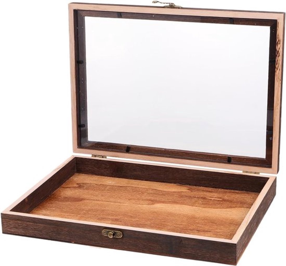 Vitrine Collectiebox met transparante top van natuurlijk hout voor sieraden en insectenverzameling, ideaal voor entomologie en decoratie