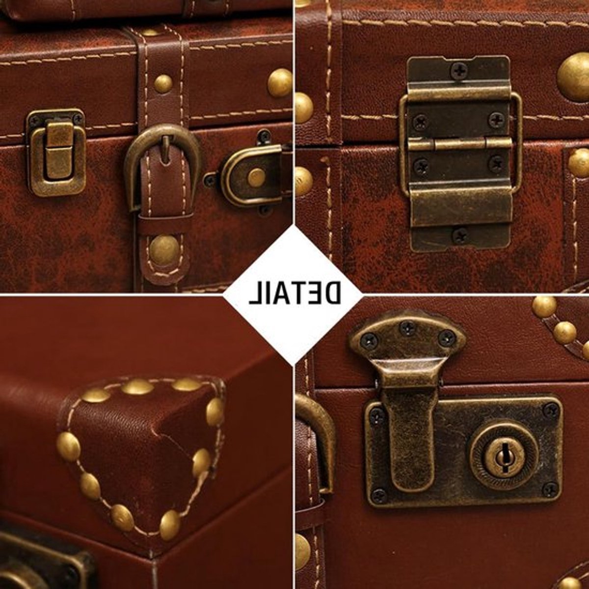 Vintage Leren Koffer voor Reizen, Kleine Weekendtas met Aluminium Slot, Decoratieve Trunk in Bruin voor Mannen en Vrouwen
